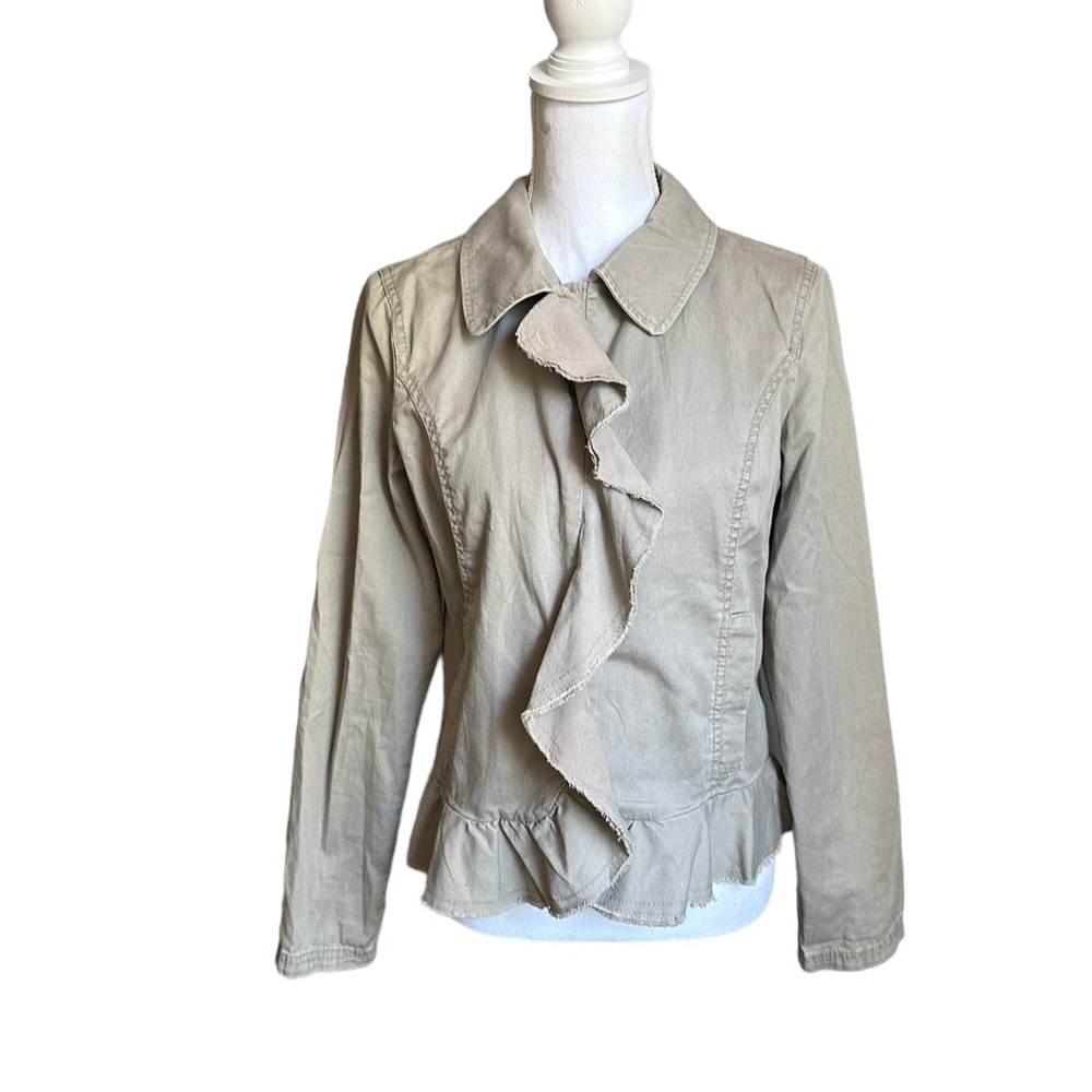Caslon 100% Cotton Snap Button Ruffle Front Collared Blazer Jacket Size Small
